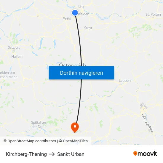 Kirchberg-Thening to Sankt Urban map