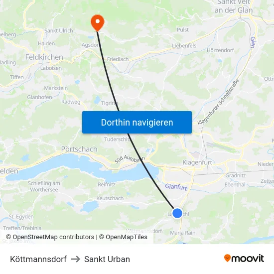 Köttmannsdorf to Sankt Urban map