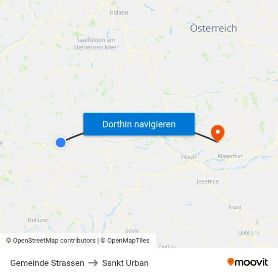 Gemeinde Strassen to Sankt Urban map