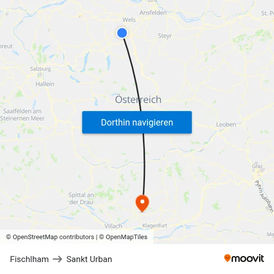 Fischlham to Sankt Urban map