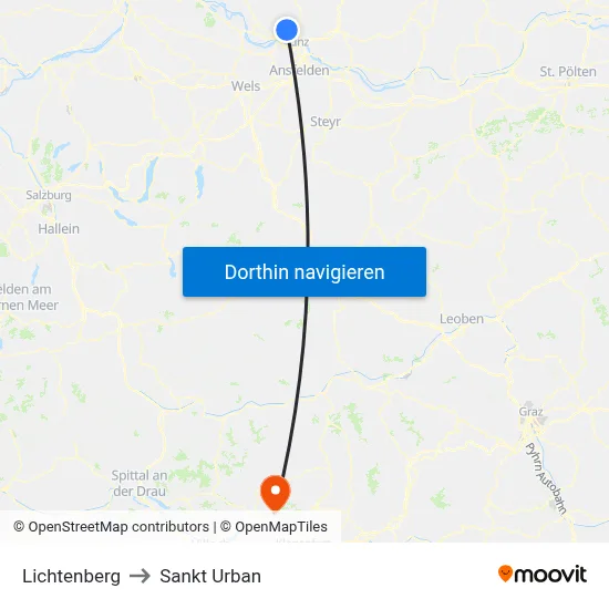 Lichtenberg to Sankt Urban map