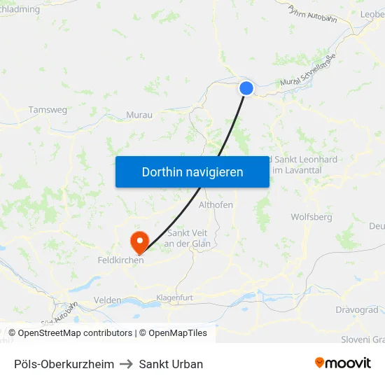 Pöls-Oberkurzheim to Sankt Urban map