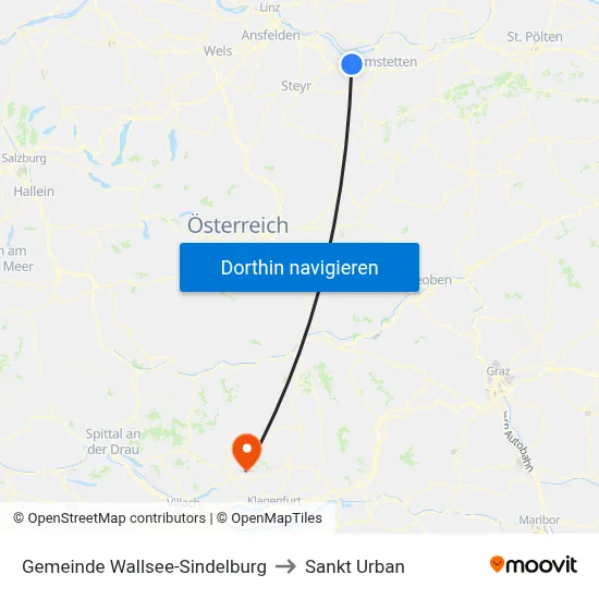 Gemeinde Wallsee-Sindelburg to Sankt Urban map