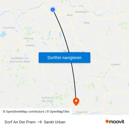 Dorf An Der Pram to Sankt Urban map