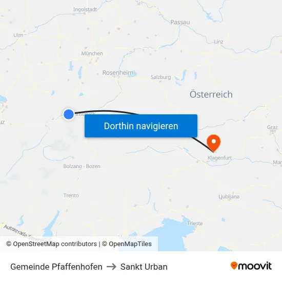 Gemeinde Pfaffenhofen to Sankt Urban map
