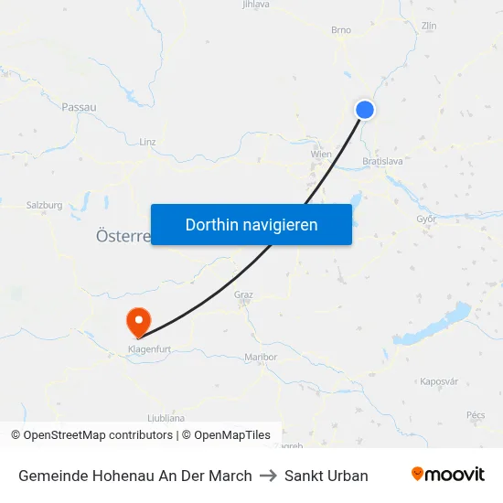 Gemeinde Hohenau An Der March to Sankt Urban map