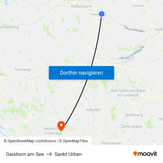 Gaishorn am See to Sankt Urban map