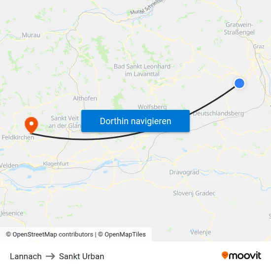 Lannach to Sankt Urban map