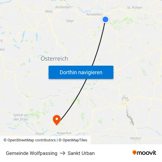 Gemeinde Wolfpassing to Sankt Urban map