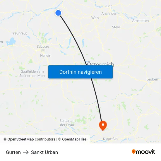 Gurten to Sankt Urban map