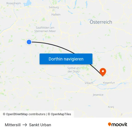 Mittersill to Sankt Urban map