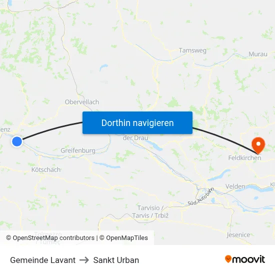 Gemeinde Lavant to Sankt Urban map