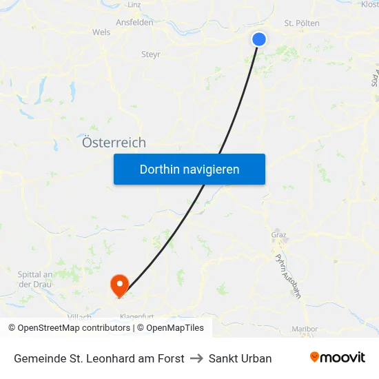 Gemeinde St. Leonhard am Forst to Sankt Urban map