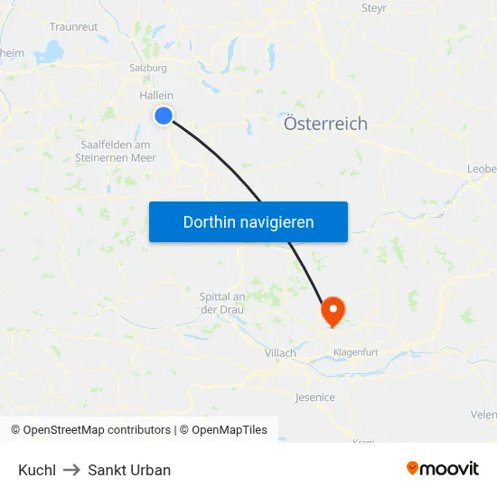 Kuchl to Sankt Urban map