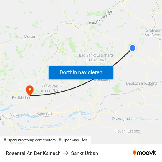 Rosental An Der Kainach to Sankt Urban map