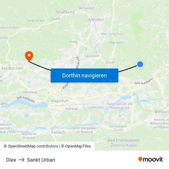 Diex to Sankt Urban map