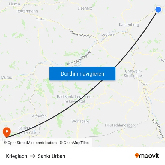 Krieglach to Sankt Urban map