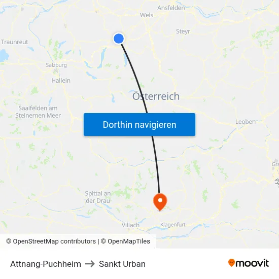 Attnang-Puchheim to Sankt Urban map