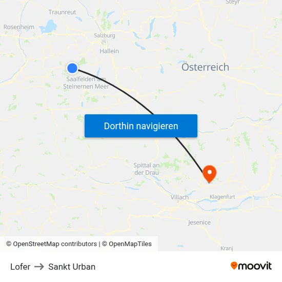 Lofer to Sankt Urban map