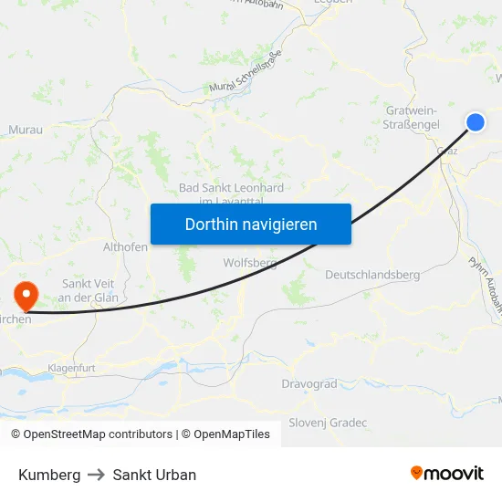 Kumberg to Sankt Urban map