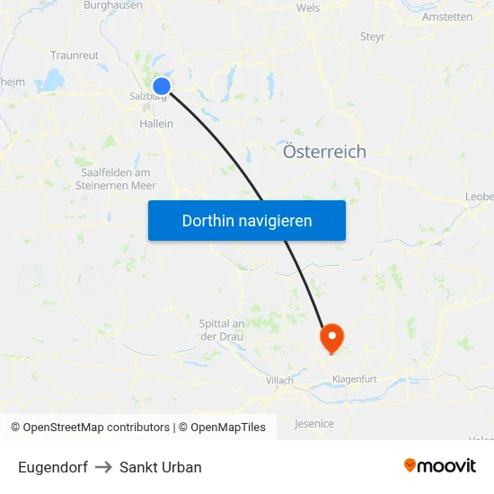 Eugendorf to Sankt Urban map