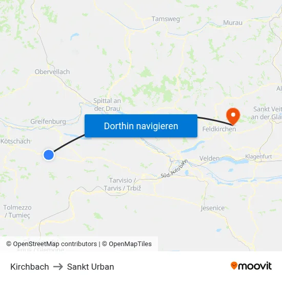 Kirchbach to Sankt Urban map