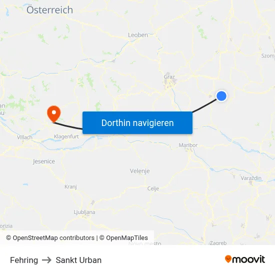 Fehring to Sankt Urban map