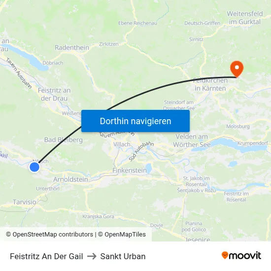Feistritz An Der Gail to Sankt Urban map