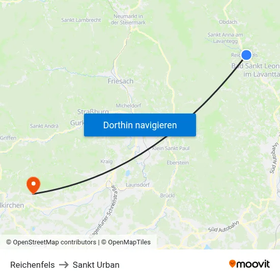 Reichenfels to Sankt Urban map