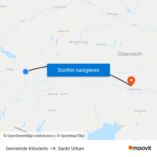 Gemeinde Klösterle to Sankt Urban map