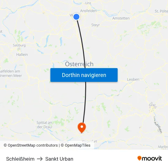 Schleißheim to Sankt Urban map