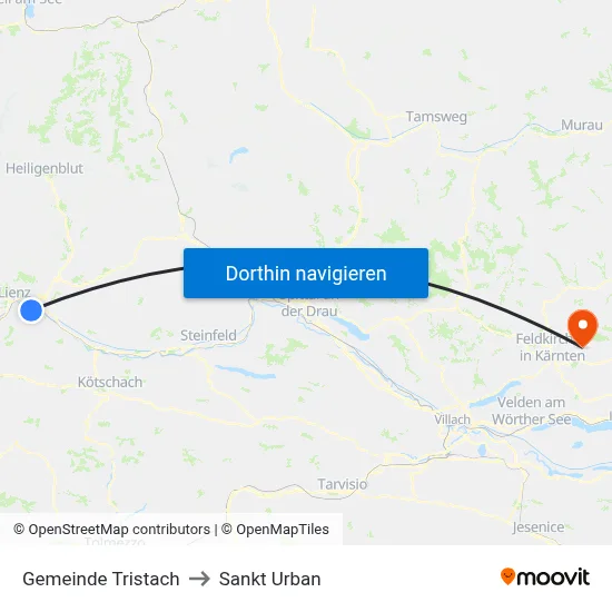 Gemeinde Tristach to Sankt Urban map