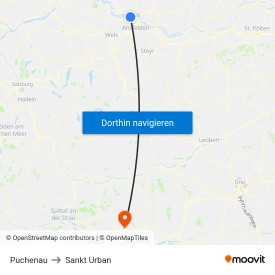 Puchenau to Sankt Urban map