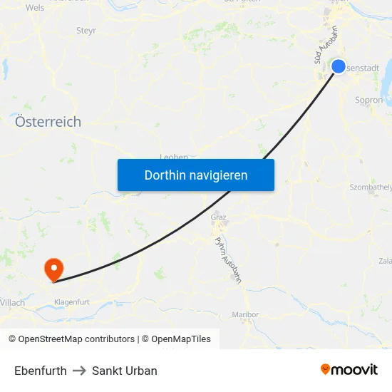 Ebenfurth to Sankt Urban map