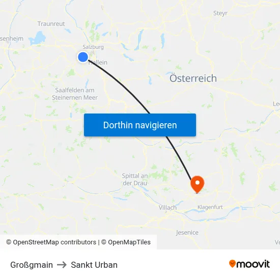 Großgmain to Sankt Urban map