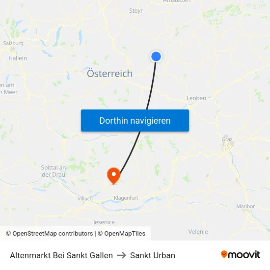 Altenmarkt Bei Sankt Gallen to Sankt Urban map
