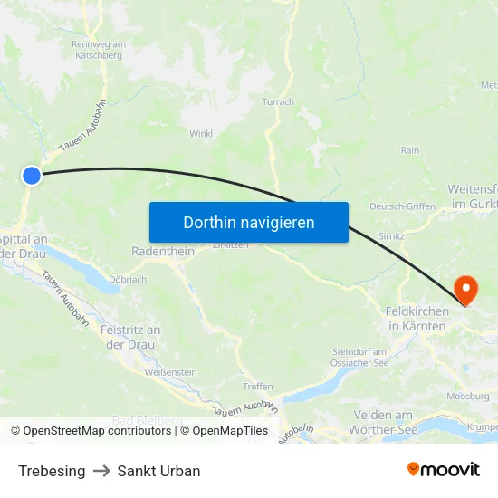 Trebesing to Sankt Urban map