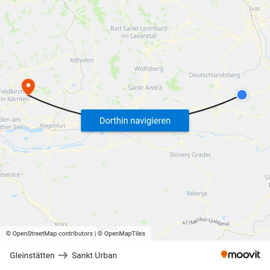 Gleinstätten to Sankt Urban map