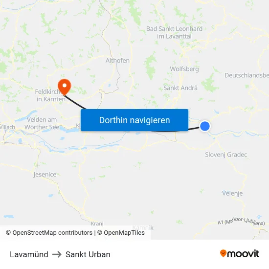 Lavamünd to Sankt Urban map
