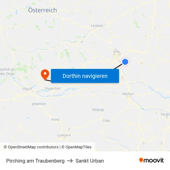 Pirching am Traubenberg to Sankt Urban map