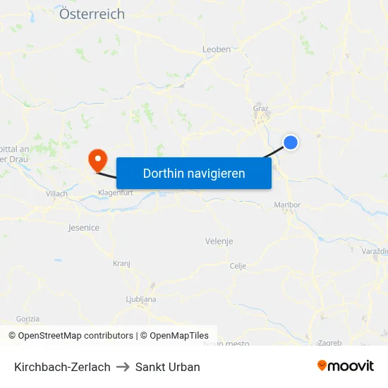 Kirchbach-Zerlach to Sankt Urban map