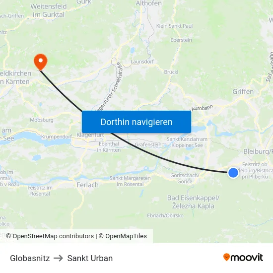 Globasnitz to Sankt Urban map