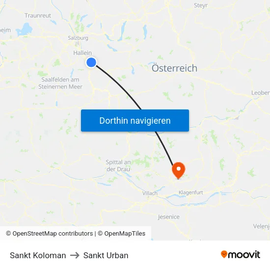 Sankt Koloman to Sankt Urban map
