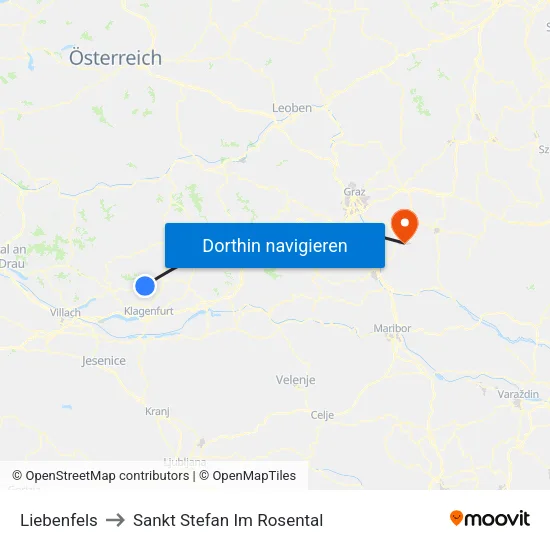 Liebenfels to Sankt Stefan Im Rosental map
