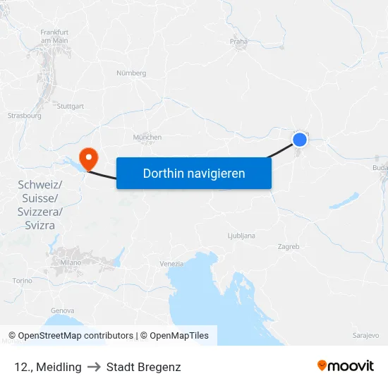 12., Meidling to Stadt Bregenz map