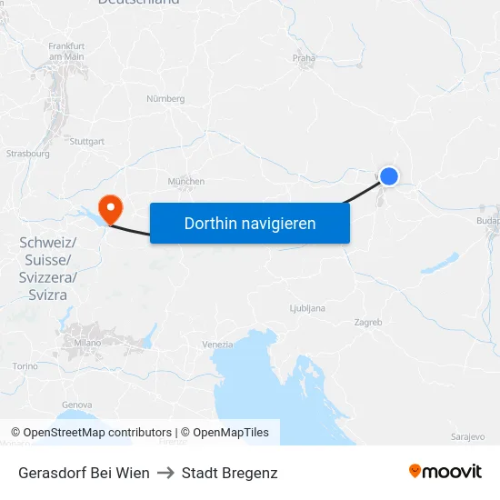 Gerasdorf Bei Wien to Stadt Bregenz map