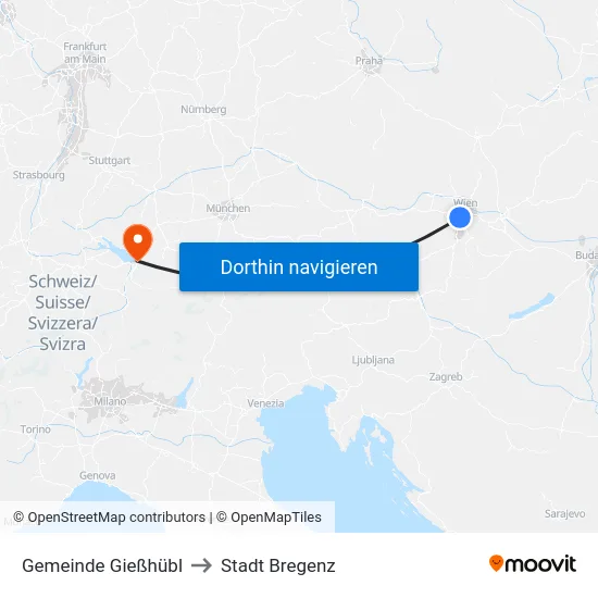 Gemeinde Gießhübl to Stadt Bregenz map