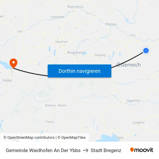 Gemeinde Waidhofen An Der Ybbs to Stadt Bregenz map