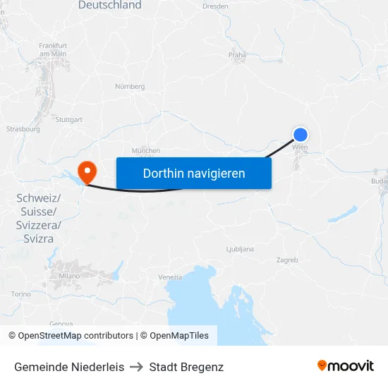 Gemeinde Niederleis to Stadt Bregenz map