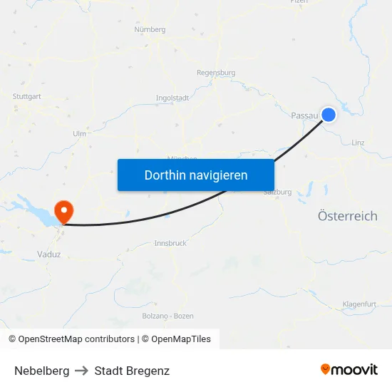 Nebelberg to Stadt Bregenz map